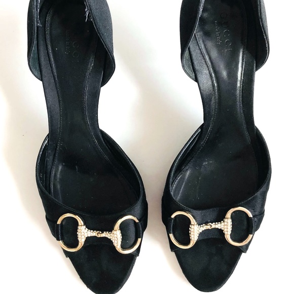 Gucci Black Satin Peep toe D'orsay Heels - Picture 2 of 8